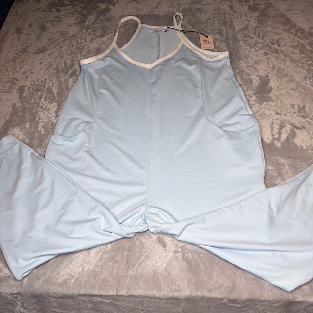 Sincerely Jules Women's XL Blue Sleeveless Jumpsuit Wide Leg Pockets NWT - Picture 2 of 11